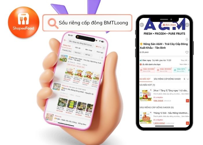 Hướng dẫn cách đặt Sầu riêng Monthong cấp đông BMTLoong trên Shopee Food