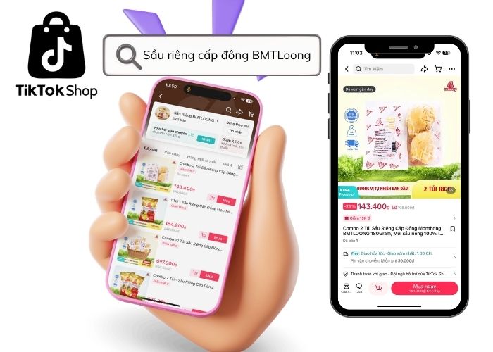 Hướng dẫn cách đặt Sầu riêng Monthong cấp đông BMTLoong trên Tiktok Shopee